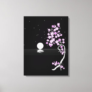 Toile Sakura fleurit sous une Pleine lune