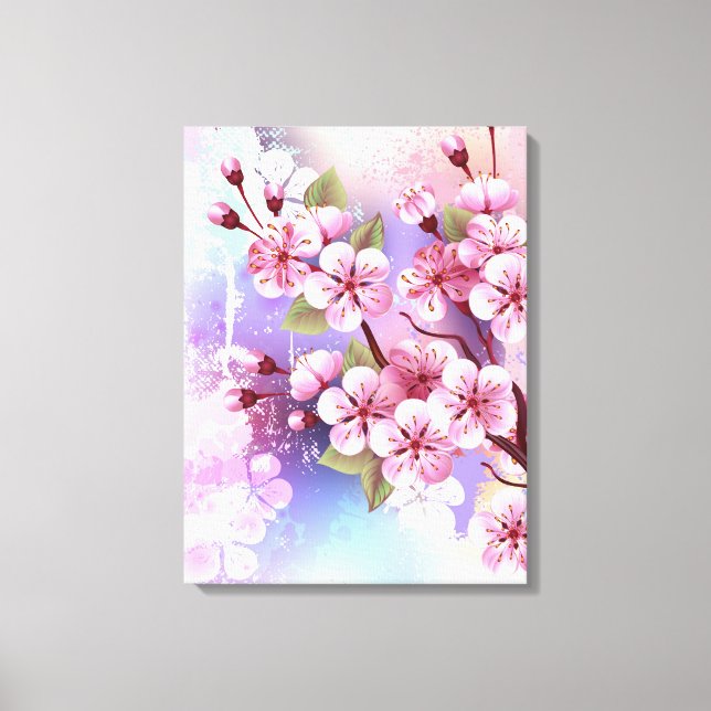 Toile Sakura rose sur la peinture Arrière - plan (Recto)