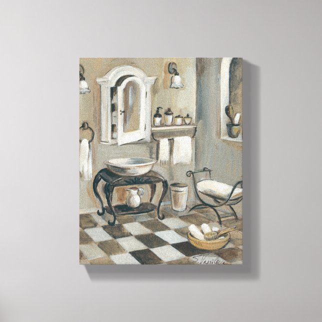 Toile Salle de bain française carrelée en noir et blanc (Recto)
