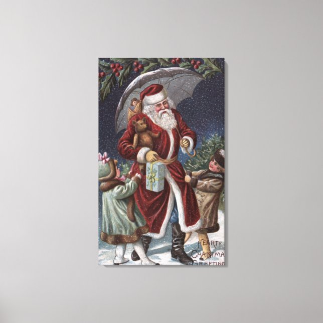 Toile Salutation de NoëlPère Noël avec parapluie (Recto)