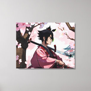 Toile Samurai en fleurs de cerisier japonais