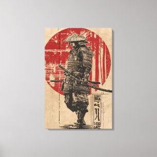 Toile Samurai Warrior Wabi Sabi Art   Vintage Red Sun