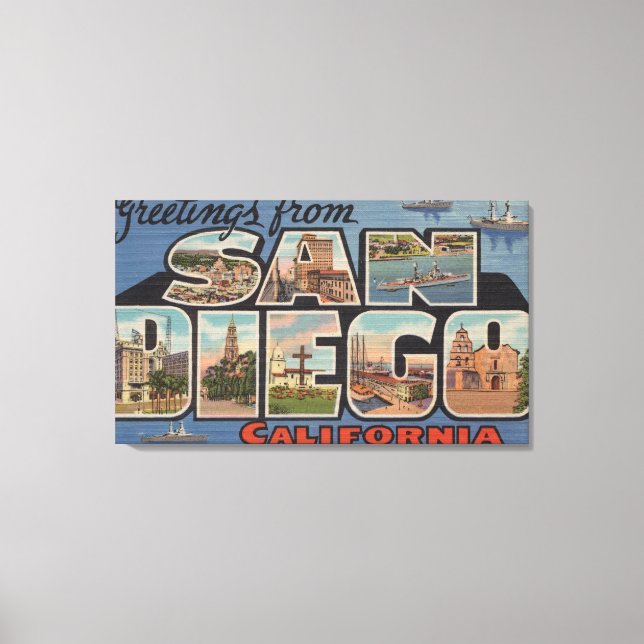 Toile San Diego, Californie - Grandes Lettres Scènes 2 (Recto)