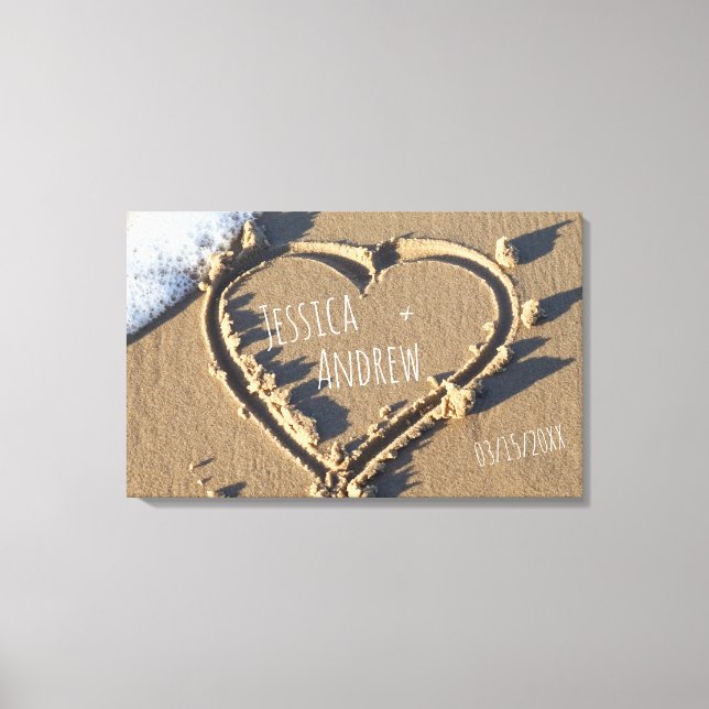 Toile Sandy Beach Noms personnalisés Coeur dans le sable (Recto)