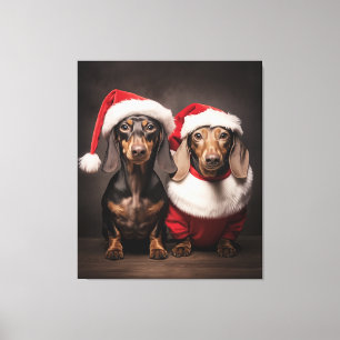 Toile Santa Claus Dachshund Twins