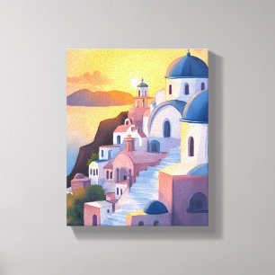 Toile Santorin, Grèce   Coucher de soleil sur la côte à 