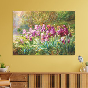 Toile Saules et iris au bord d'un ruisseau