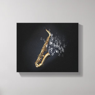 Toile Saxophone avec notes musicales sortis de la cloche