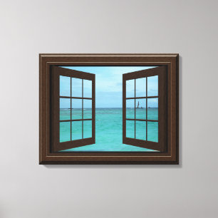 Toile Scène bleu vert d'océan de vue de fenêtre de Fa