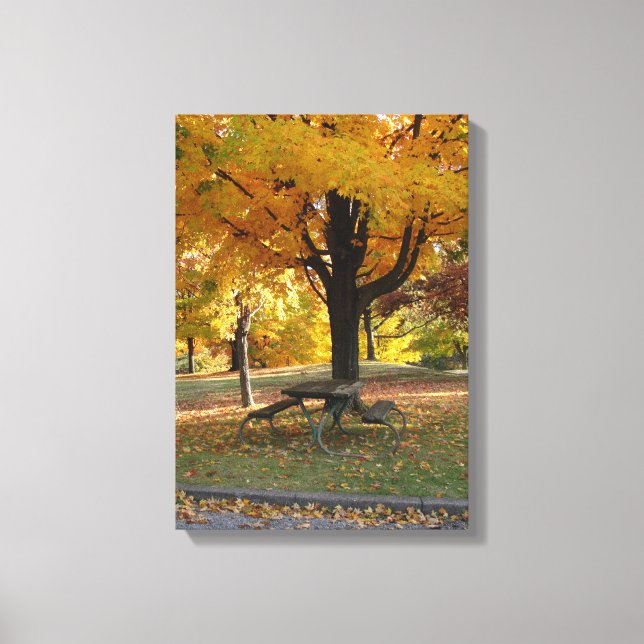 Toile Scène d'automne avec table de pique-nique. (Recto)