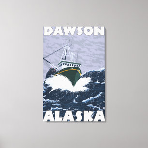 Toile Scène de bateau de pêche - Dawson, Alaska