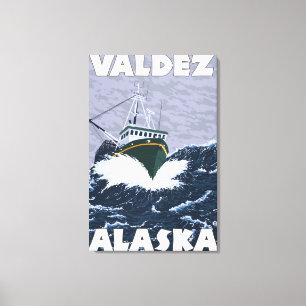 Toile Scène de bateau de pêche - Valdez, Alaska