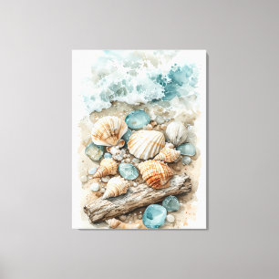 Toile Scène de coquillages de mer côtiers à l'aquarelle