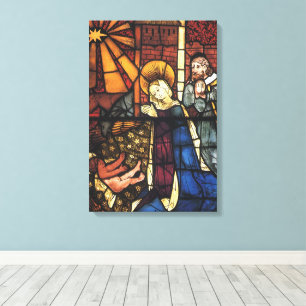 Toile Scène de la Nativité de Noël vintage en verre tein