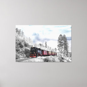 Toile Scène de locomotives d'hiver