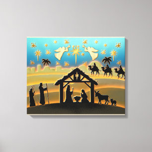 Toile Scène de Noël avec l'Enfant Jésus dans la crèche