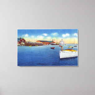 Toile Scène de quai montrant le bateau à skipper