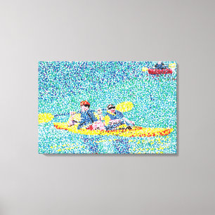 Toile Scène de rivière en kayak dans le pointillisme, to