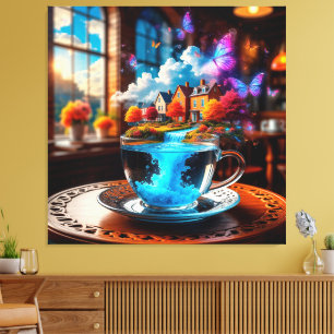 Toile Scène de tasse à thé surréaliste avec des maisons 