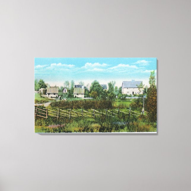 Toile Scène de village des pionniers dans le parc de For (Recto)