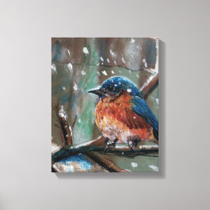 Toile Scène d'hiver des oiseaux de l'Est du Bluebird Son