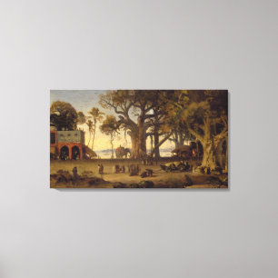 Toile Scène éclairée par la lune d'amon indien de