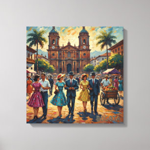 Toile Scène vintage de la Plaza de Bogotá colonial sur t