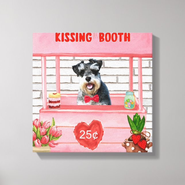 Toile Schnauzer Chien Valentine's Day Kissing Booth (Recto)