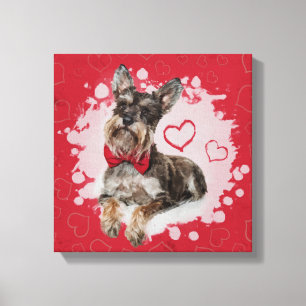 Toile Schnauzer mignon sur le motif de coeurs