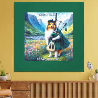 Toile Scotch Collie Serenade – Bagpipes & Tartan Whimsy