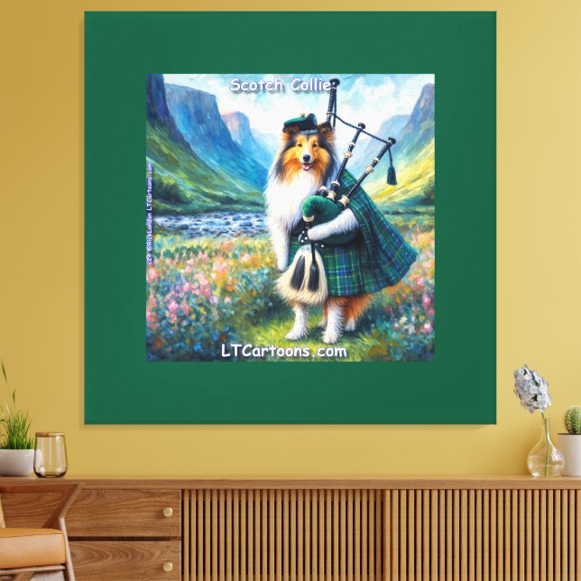 Toile Scotch Collie Serenade – Bagpipes & Tartan Whimsy (Insitu(Salon))