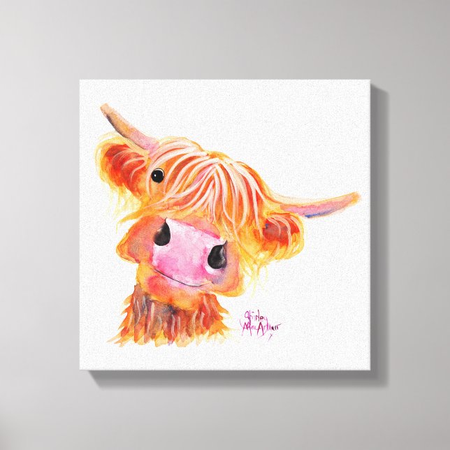 Toile Scottish Highland Cow 'Nessie' Box Canvas Print (Recto)