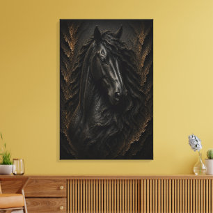 Toile Sculpture 3D de luxe en noir Frison Art Fin