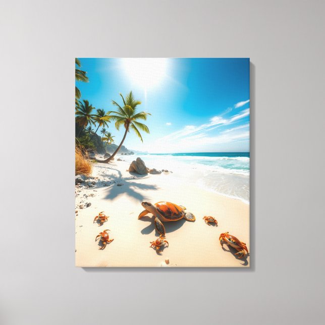 Toile Sea Turtle & Crabs on Tropical Beach – Serene Ocea (Recto)