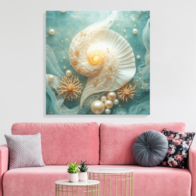 Toile Seashell Wall Art – Coastal Beach Decor (Insitu(Salon))