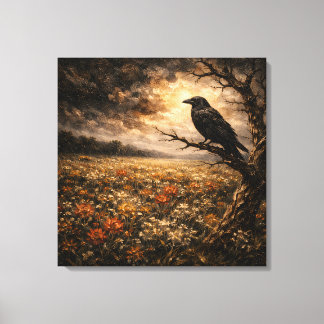 Toile Sentinelle de la Prairie : Corbeau Orageux & Fleur