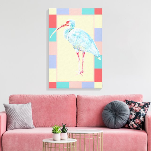 Toile Serene Ibis Bird Coastal Pastel À damiers Design (Insitu(Salon))
