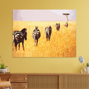 Toile Serene Safari – Zèbres dans les prairies dorées
