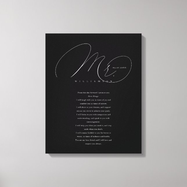 Toile Ses Vows Élégant M. Newlyweds Mariage Vows Black (Recto)