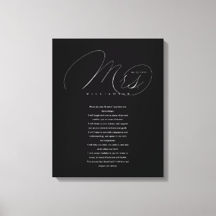 Toile Ses Vows Élégant Mme Newlyweds Mariage Vows Black