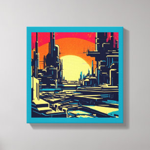Toile SF Ville Futuriste Gravure sur Bois 1