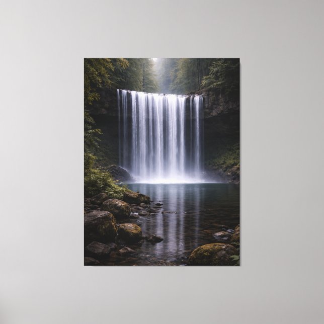 Toile Silent Forest Waterfall – Calm Nature Landscape (Recto)