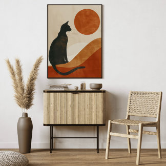 Toile Silhouette de chat bohème | Minimaliste abstrait d