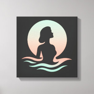 Toile Silhouette de femme sereine dans des vagues pastel