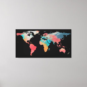 Toile Silhouette de la carte du monde - Couleurs de tein