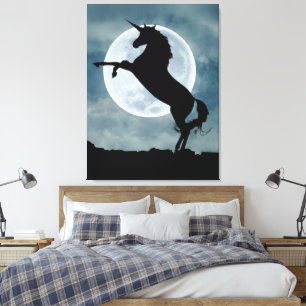 Toile Silhouette de licorne ciel nocturne pleine lune