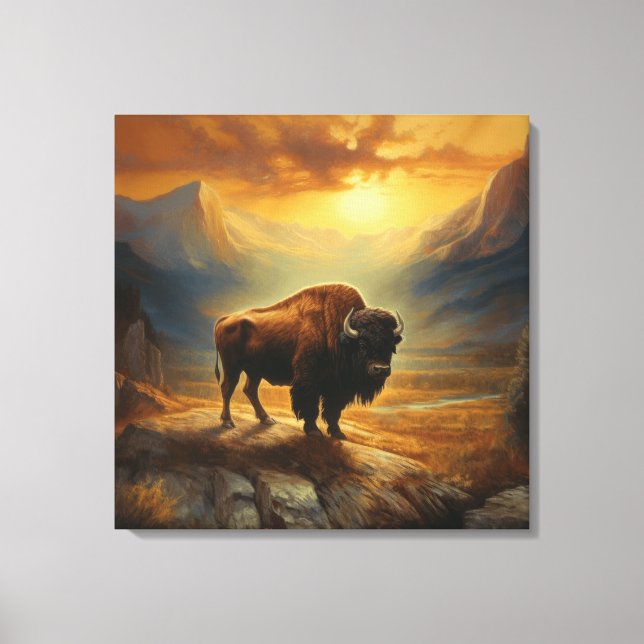 Toile Silhouette du coucher de soleil de bison de buffle (Recto)