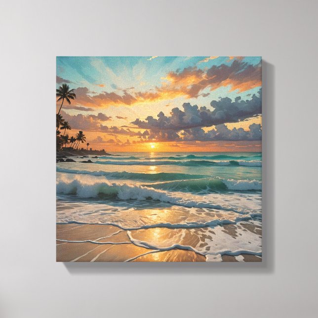 Toile Silhouette du coucher de soleil sur la plage (Recto)