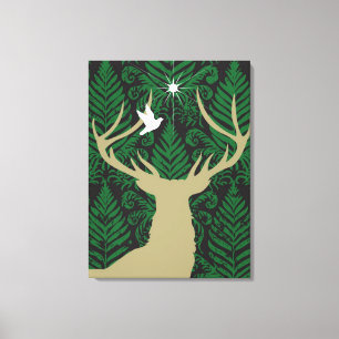 Toile Silhouette d'un cerf commun, d'une colombe et