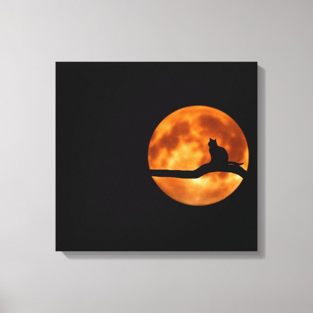 Toile Silhouette d'un chat noir dans un arbre (Recto)